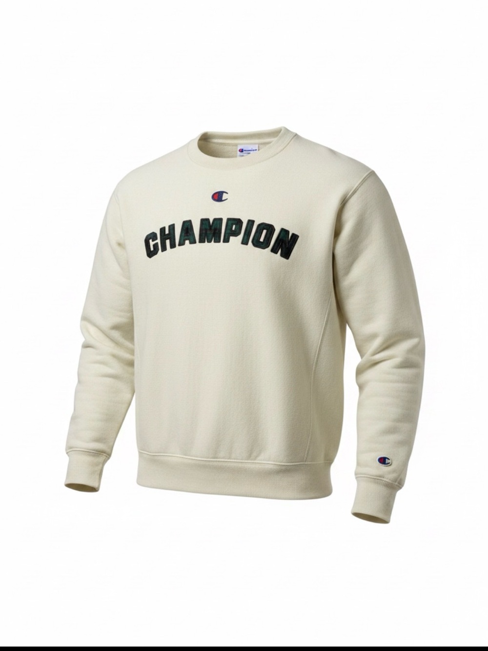 NW/OT Champion Women’s Cream Plaid Logo Crewneck Sweatshirt